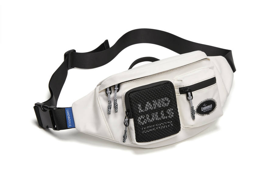 Land Gulls Nylon Sling Bag, Crossbody Bag, Shoulder Bag, Fanny Pack Unisex Black/White