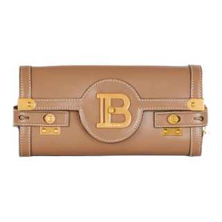 BALMAIN B BUZZ Calfskin One Shoulder Crossbody Clutch Women's Brown