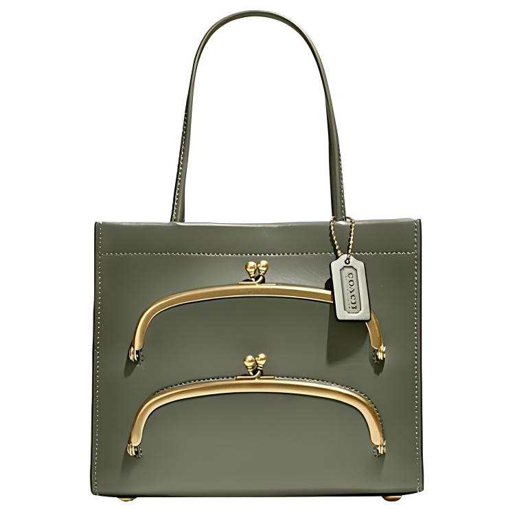 COACH Cow Leather Tote Bag, Shopping Bag, Shoulder Bag, Crossbody Bag, Handbag Small Women's Olive Green