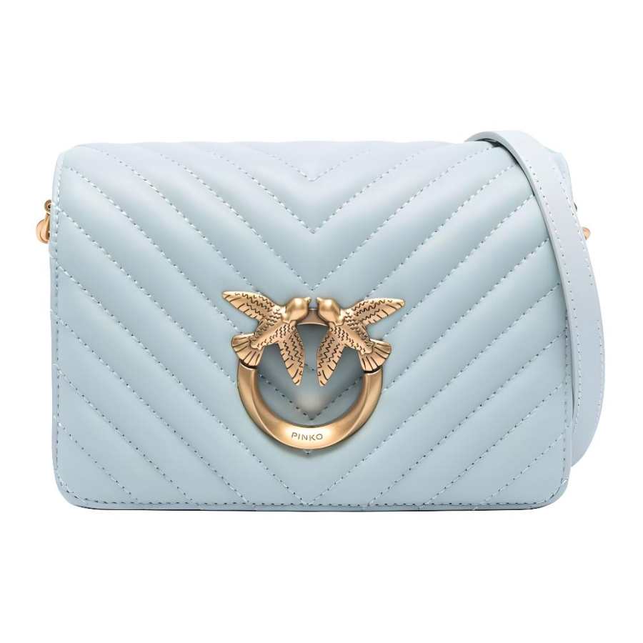 PINKO Click Series Calfskin Crossbody Bag, Shoulder Bag Women's Light Blue