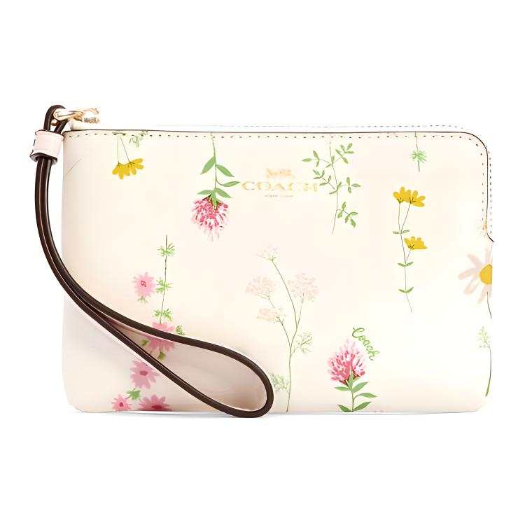 COACH Corner Zip Leather Clutch Small Women's Pink White