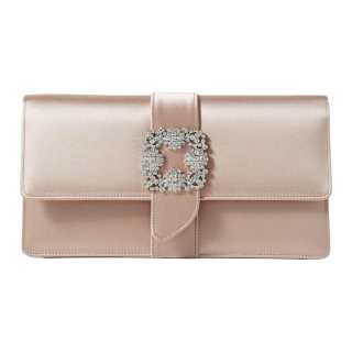 MANOLO BLAHNIK Satin Fabric Clutch, Crossbody Bag, Shoulder Bag Women's Beige