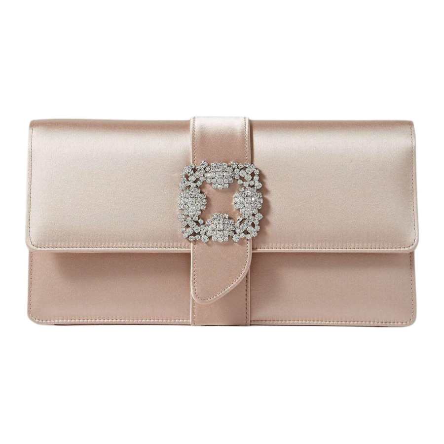 MANOLO BLAHNIK Satin Fabric Clutch, Crossbody Bag, Shoulder Bag Women's Beige