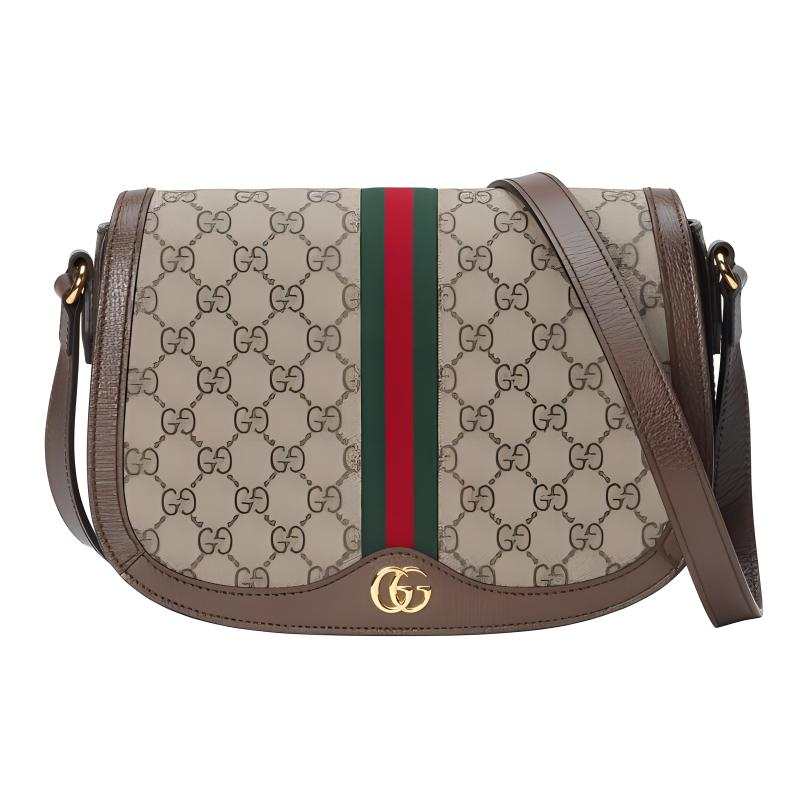 GUCCI Ophidia Canvas With Leather Saddle Bag, Crossbody Bag, Shoulder Bag Women's