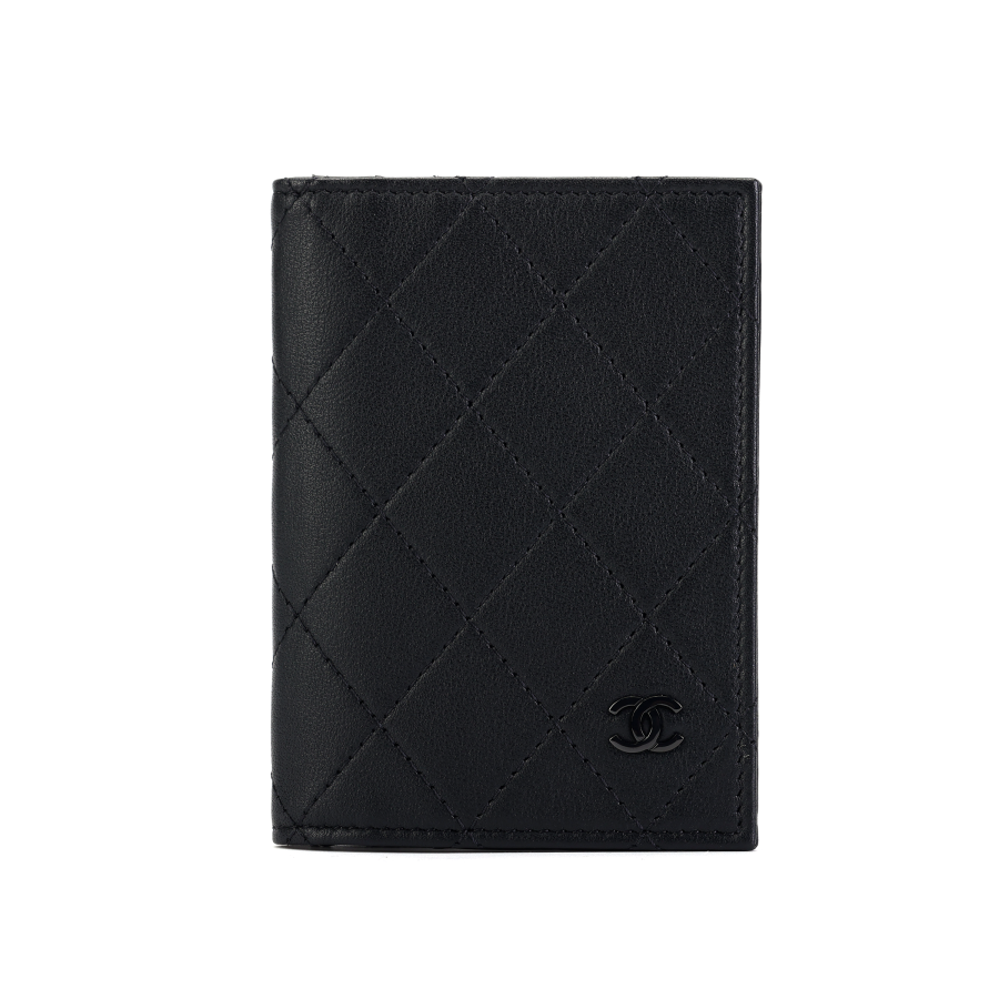 CHANEL Matte Cowhide Card Holder, Wallet Small Women's Black