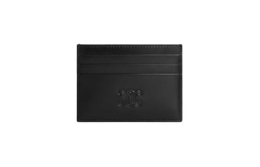 CELINE Triomphe Satin Cow Leather Card Holder Large Men's Black