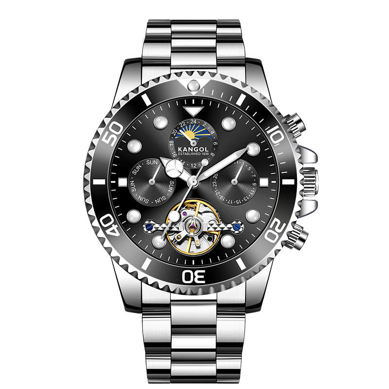 KANGOL Automatic Mechanical Movement Stainless Steel Watchband Watch Men's Watches Black Dial