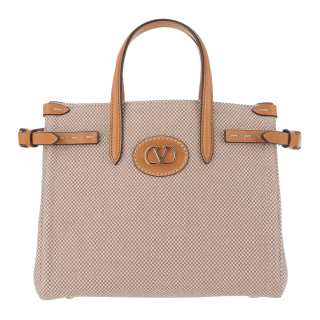 Valentino Cotton Tote Bag, Shopping Bag, Shoulder Bag, Crossbody Bag, Handbag Small Women's Light Umber