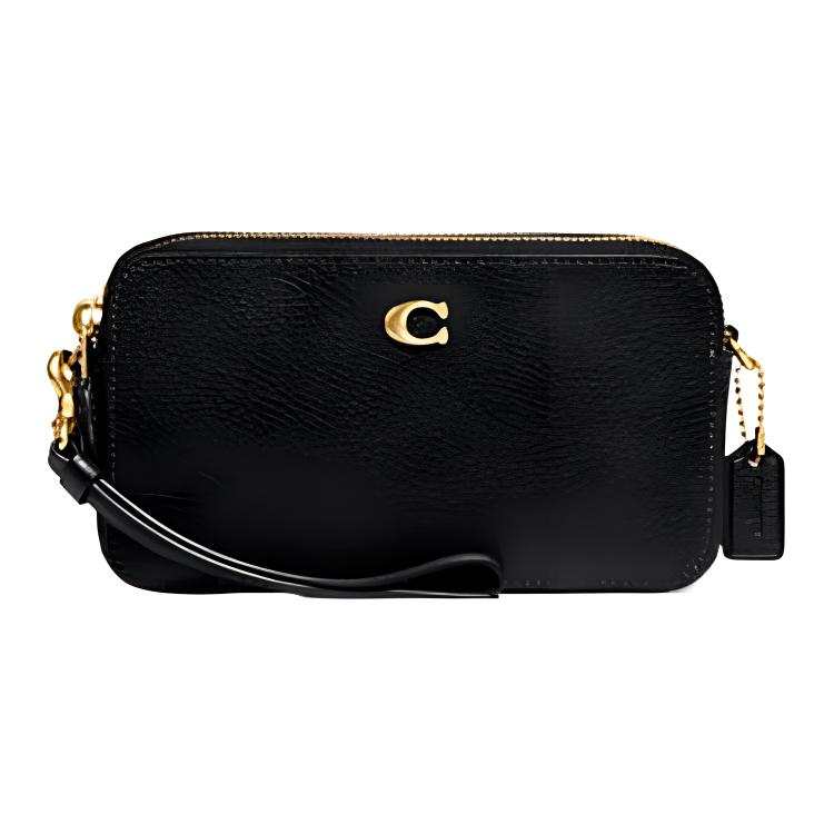 COACH Kira Pebbled Leather Shoulder Bag, Crossbody Bag Women's Black