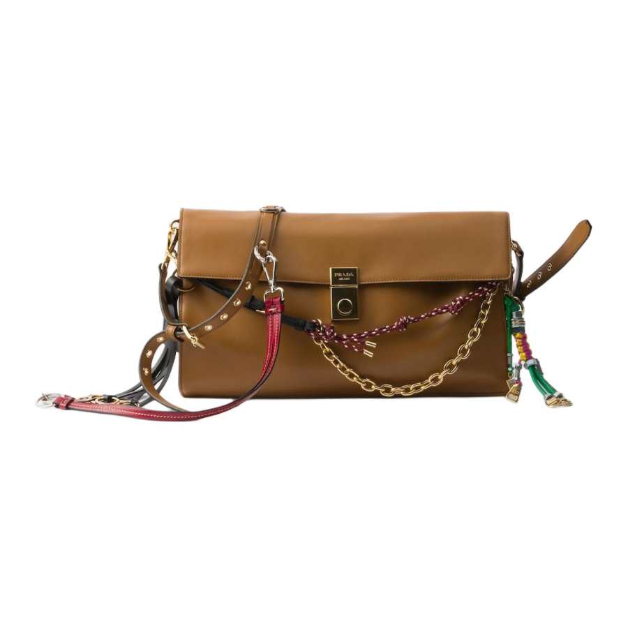 PRADA Soft Sound Leather Shoulder Bag Large Women's Caramel