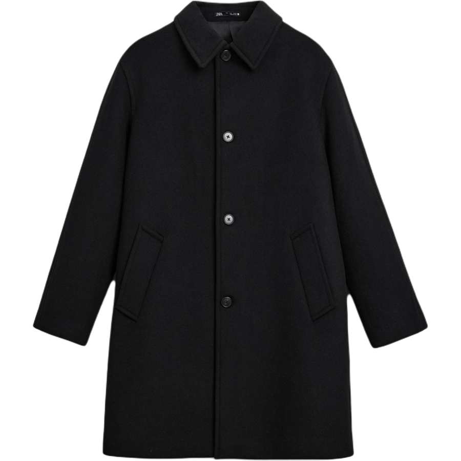 ZARA Coats Men's Black Lapel Moderate Straight Fit