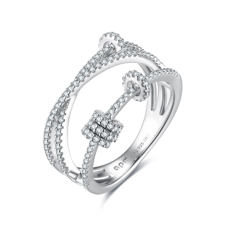Apm Monaco PIERCING Series 925 Sterling Silver Synthetic Cubic Zirconia Rings Women's Silver