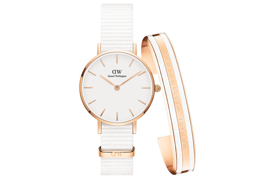 DW/DanielWellington Daniel Wellington DW Watch & DW Bangle, Woven Strap Wrist Watches Quartz Movement White Dial Women's Watch