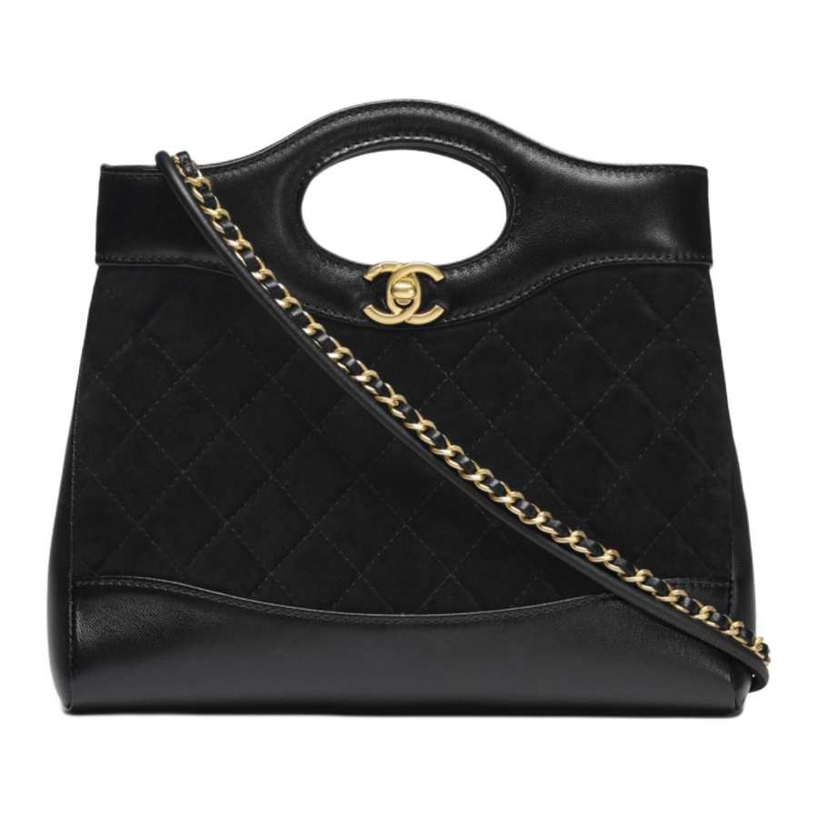 CHANEL 31Bag Suede Calfskin Gold Metal Tote Bag, Shopping Bag, Shoulder Bag, Handbag Mini Women's Black