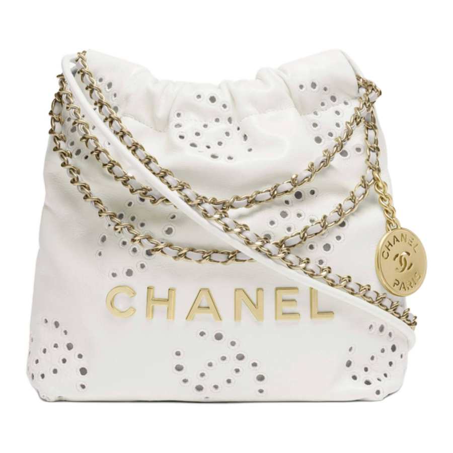 CHANEL 22Bag Calfskin One Shoulder Handbag Mini Women's White