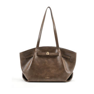 LA FESTIN Top Grain Cow Leather Handbag, Shoulder Bag, Underarm Tote Large Women's Cardamom Brown/Coconut/Raven Black