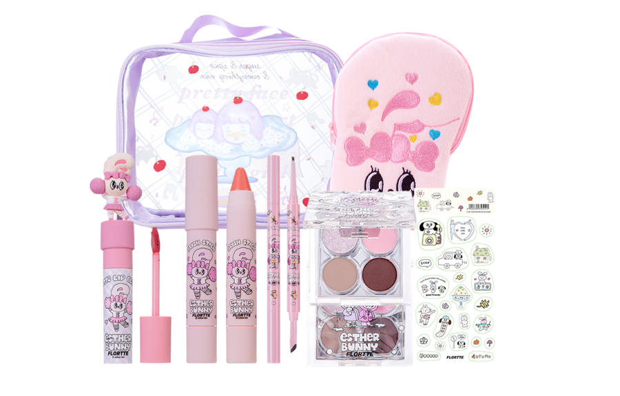 FLORTTE x BUNNY Born Pink Sweet And Tender Bunny Makeup Box Natural Matte Finish Complexion 7 Piece Set