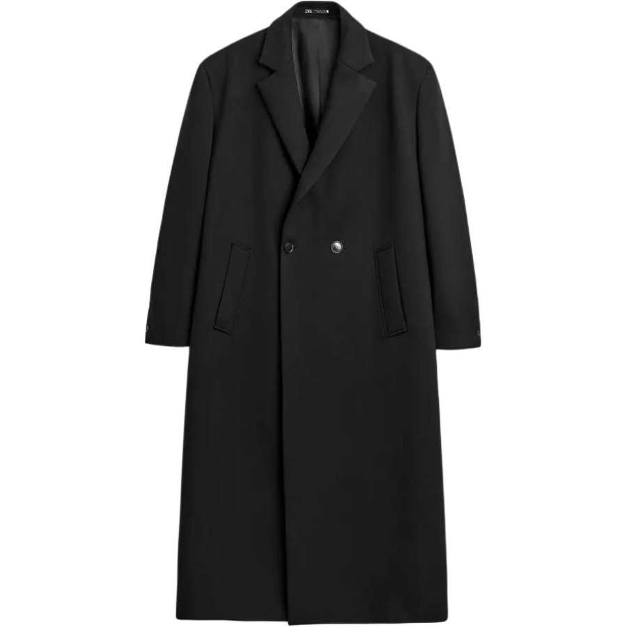 ZARA Coats Men's Black Suit Collar Moderate Straight Fit