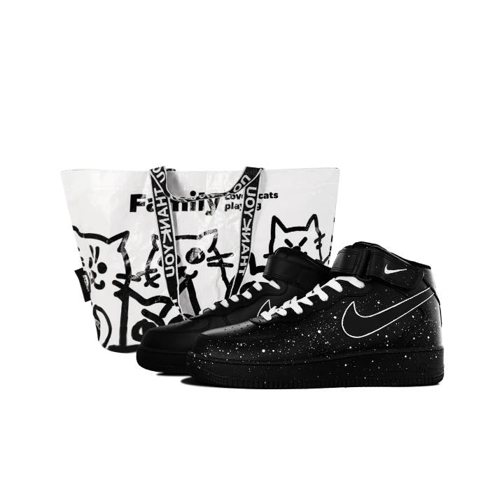 Nike Nike Air Force 1 Mid Baby's Breath Slip Resistant Abrasion Resistant Mid top Skateboard Shoes Unisex Black White
