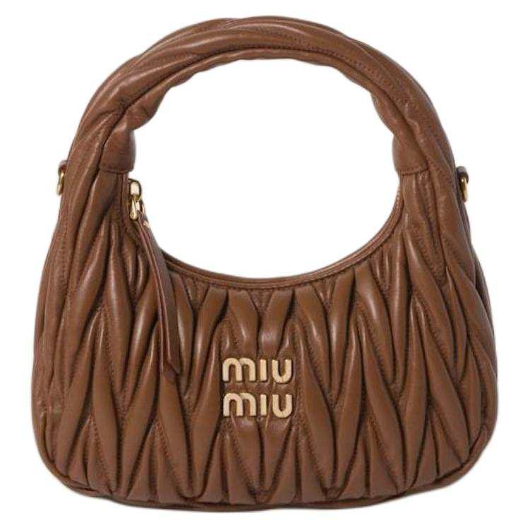 MIU MIU Wander Lambskin Crescent Bag Handbag Small Women's Caramel