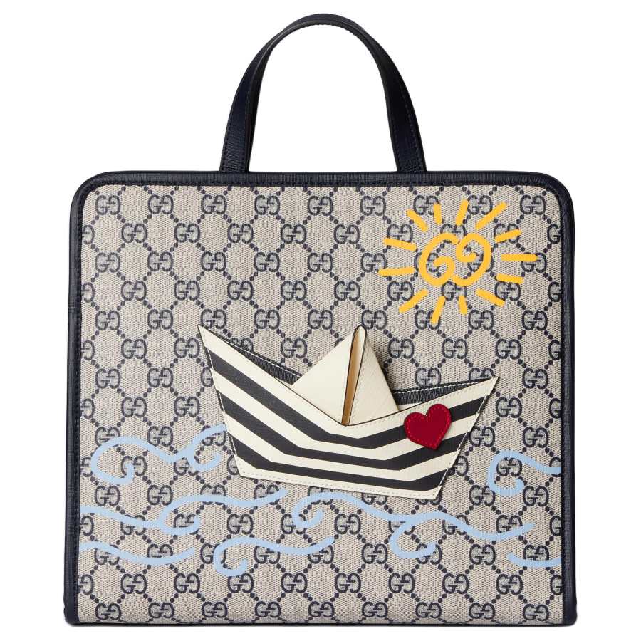 GUCCI GG Supreme Canvas Tote Bag, Shopping Bag, Handbag Men's Beige & Blue