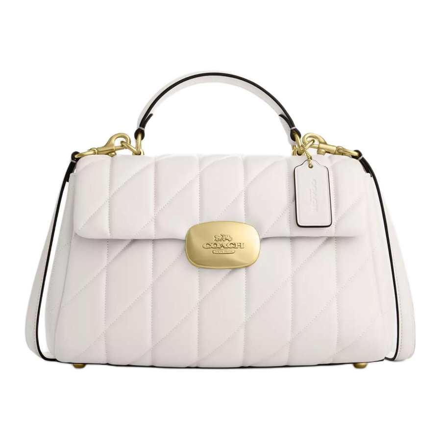 COACH Eliza Nappa Leather One Shoulder Handbag Large Women's Gold & Chalk