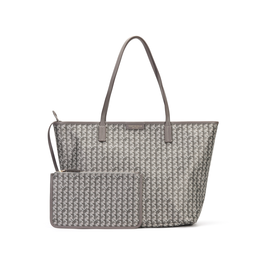 TORY BURCH Coated Canvas Combo Bag, Tote Bag, Shopping Bag, Handbag, Shoulder Bag Medium Women's Gray Black