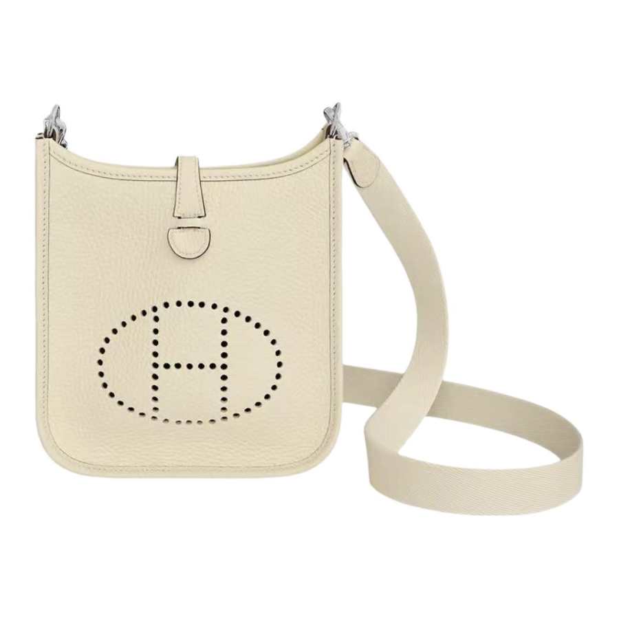 HERMES Evelyne Clemence Calfskin Shoulder Bag, Crossbody Bag 16 Women's I2 Nata Cream White