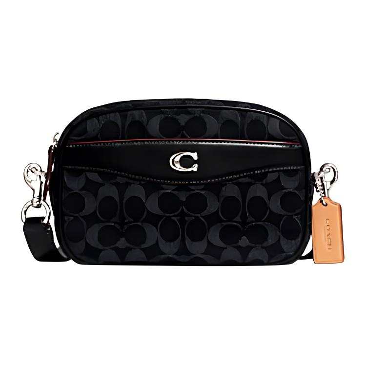 COACH Camera Denim With Calfskin Camera Bag, Shoulder Bag, Crossbody Bag Medium Women's Black