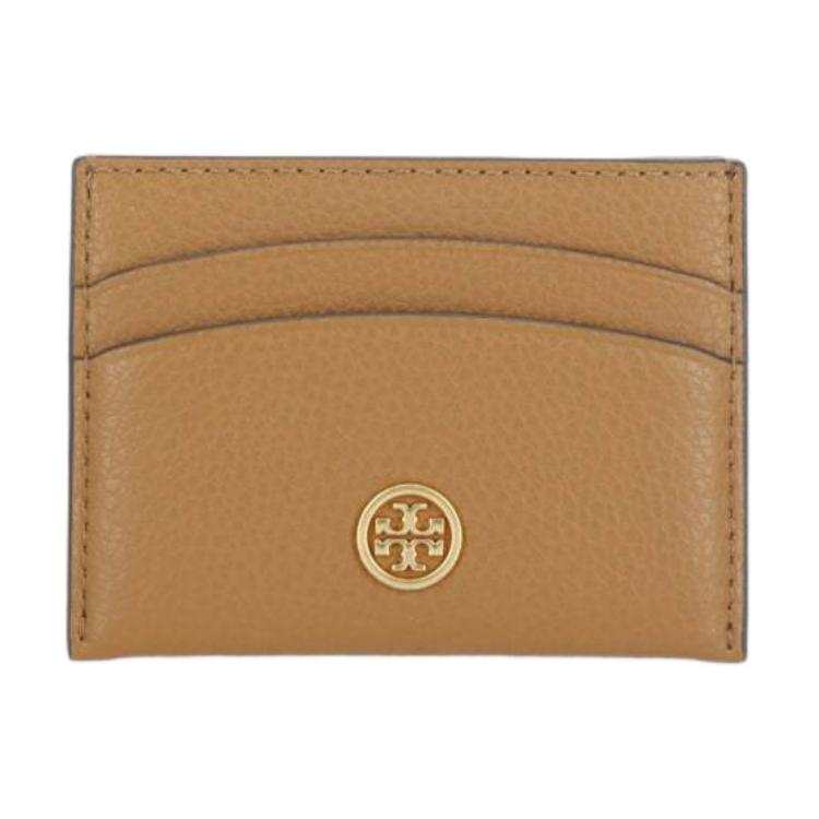 TORY BURCH Robinson Litchi Grain Leather Card Holder Regular Women's Wheat Brown