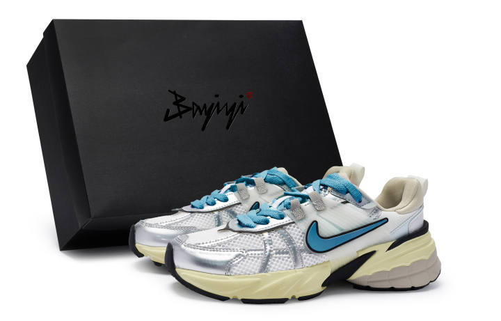 Nike Nike V2K Run Cushioning Slip Resistant Low top Running Shoes Women's White Silver Lake Blue