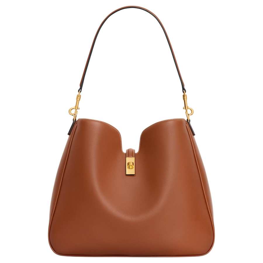 CELINE 16 Soft Turn Lock Closure Calfskin Crossbody Bag, Shoulder Bag Medium Women's Caramel
