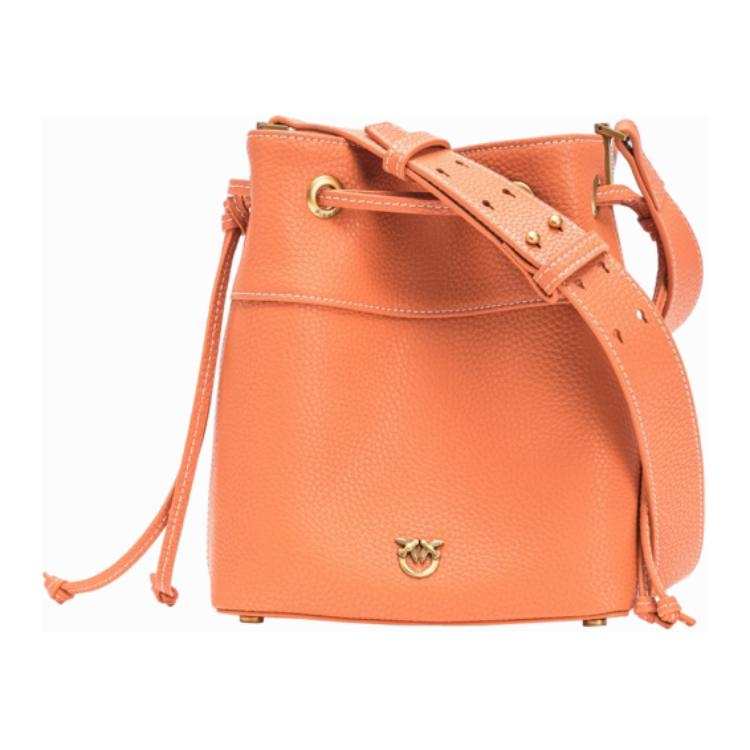 PINKO Cow Leather Swallow Bag, Bucket Bag, Crossbody Bag, Shoulder Bag Medium Women's Orange