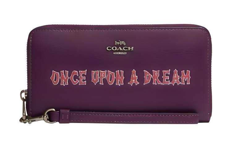 COACH Disney, Collaboration Zip Around Refined Pebbled Leather With Coated Canvas Clutch Card Holder, Wallet Women's