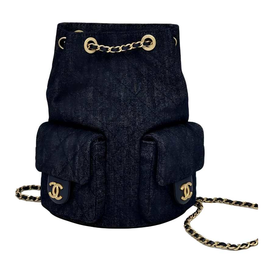 CHANEL CHANEL Leather Backpack Women's Dark Blue