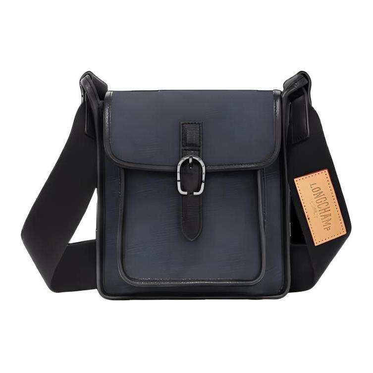 LONGCHAMP Le Foulonné Denim Cotton Canvas Crossbody Bag, Shoulder Bag Women's Marine Blue