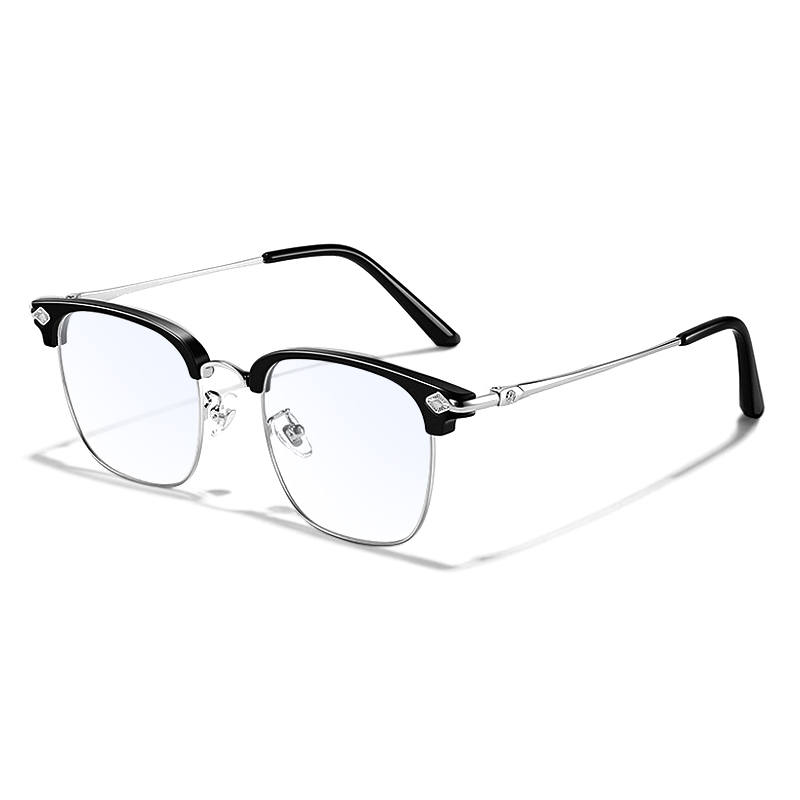 VEGOOS VEGOOS TR/Memory Plastic Square Eyeglass Frames Unisex Black Frame With Silver Lens