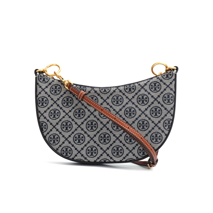 TORY BURCH T Monogram Fabric With Leather And Suede Shoulder Bag, Crossbody Bag Mini Women's Dark Blue