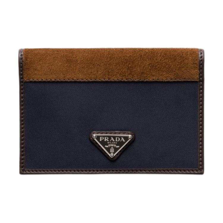 PRADA PRADA Re Nylon Fabric Passport Holder Men's Blue & Coffee