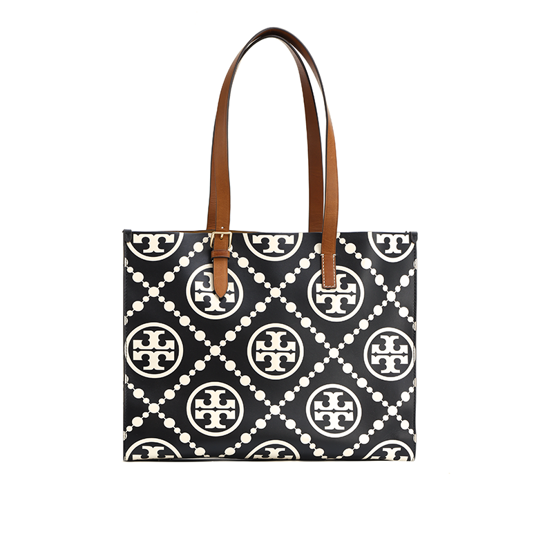 TORY BURCH T Monogram Cow Leather Tote Bag, Shopping Bag, Handbag, Shoulder Bag Women's Black