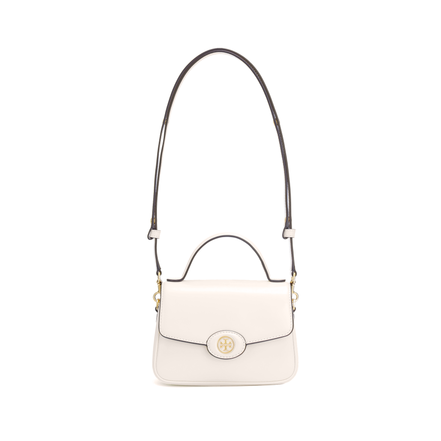 TORY BURCH Robinson Calfskin Leather Shoulder Bag, Crossbody Bag, Handbag Small Women's Light Cream White