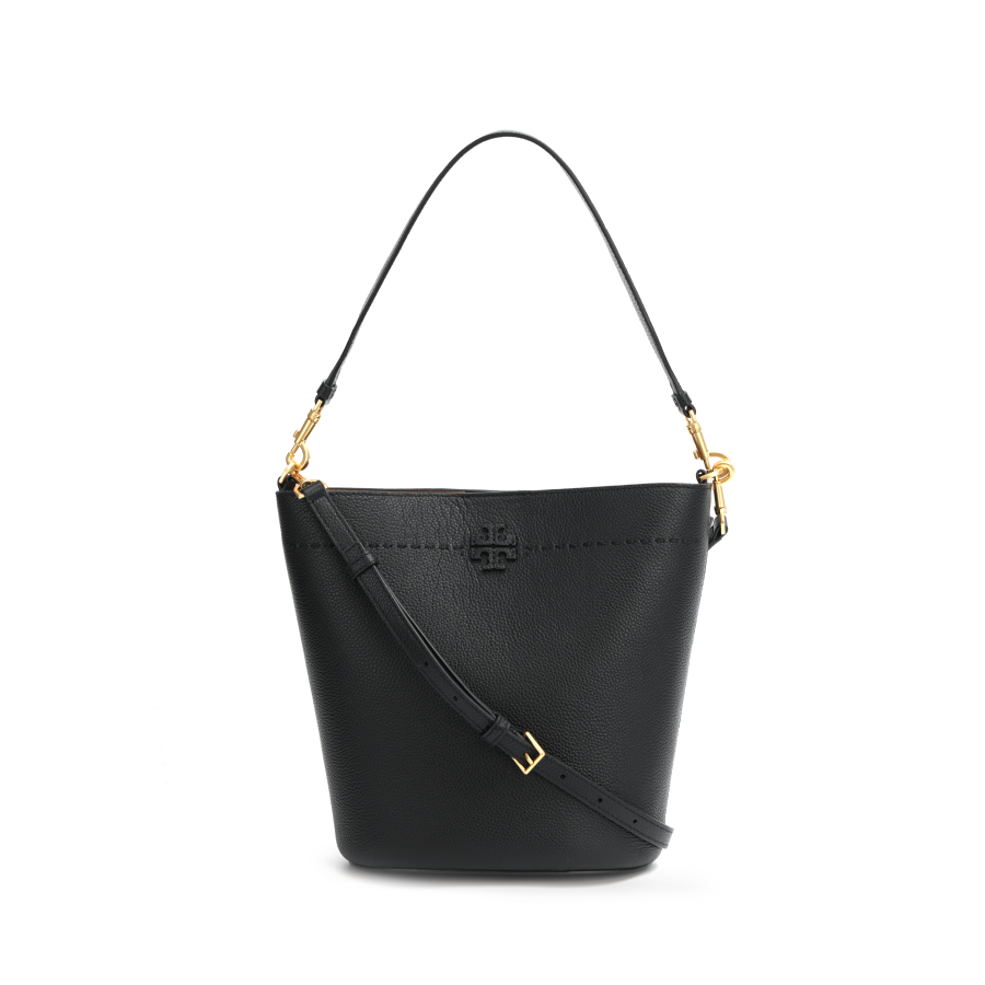 TORY BURCH McGraw Litchi Grain Leather Bucket Bag, Portable Crossbody Bag, Shoulder Bag Regular Women's Black