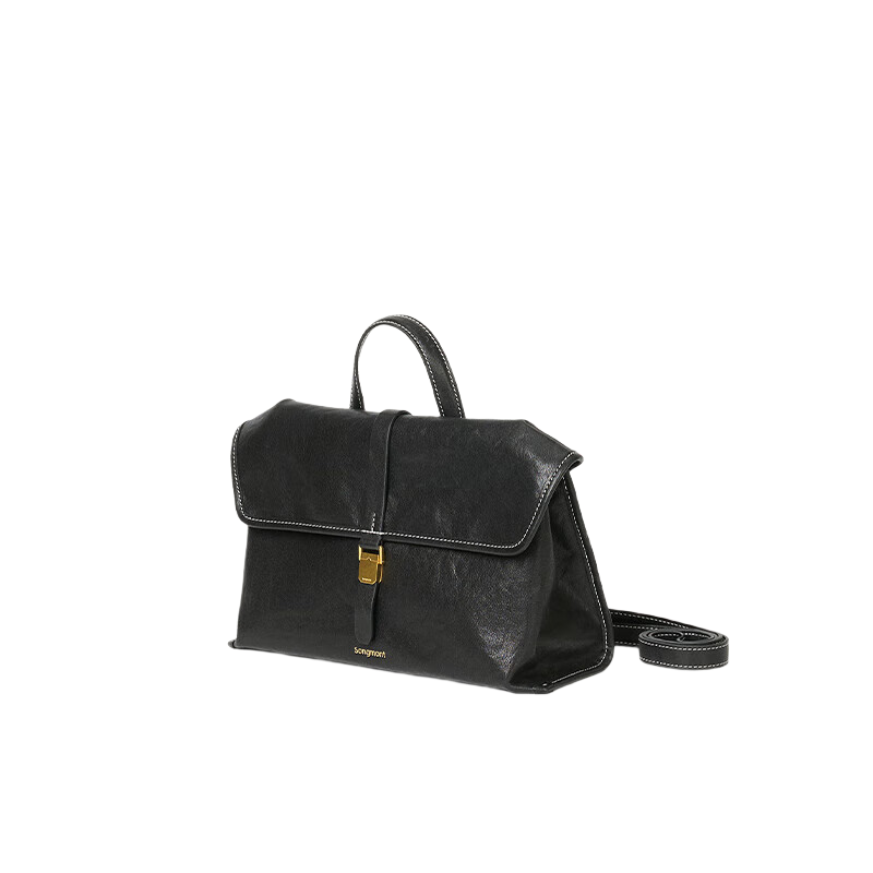 Songmont Vegetable Tanned Cow Leather Crossbody Handbag Small Unisex Smoky Ink Black/Sandalwood Brown