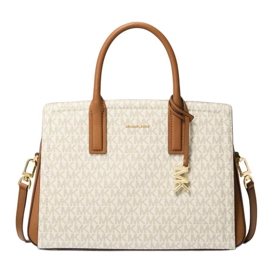 MICHAEL KORS Laila Artificial Leather One Shoulder Handbag Medium Women's Vanilla White & Acorn Brown