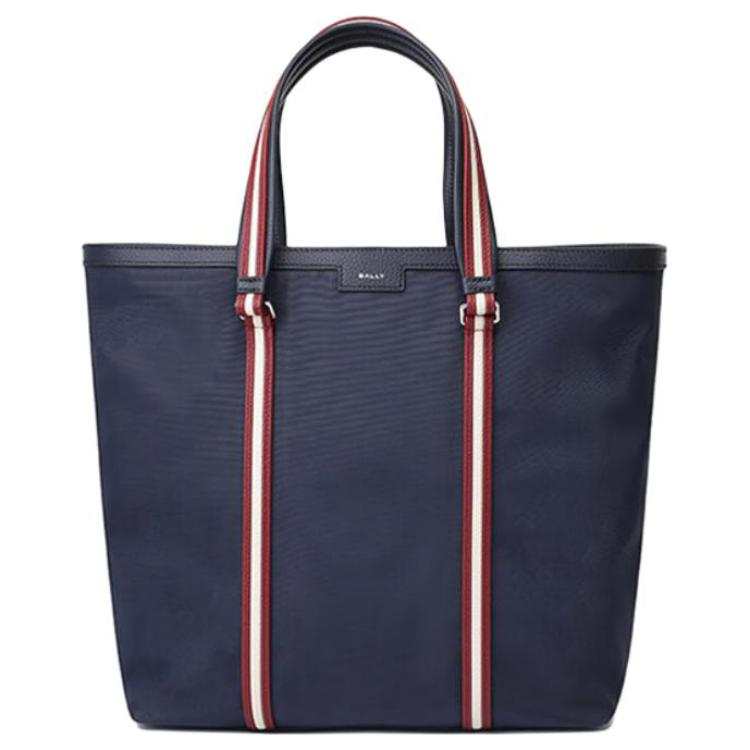 BALLY Fabric Tote Bag, Shopping Bag, Handbag Medium Unisex Midnight Blue Red White