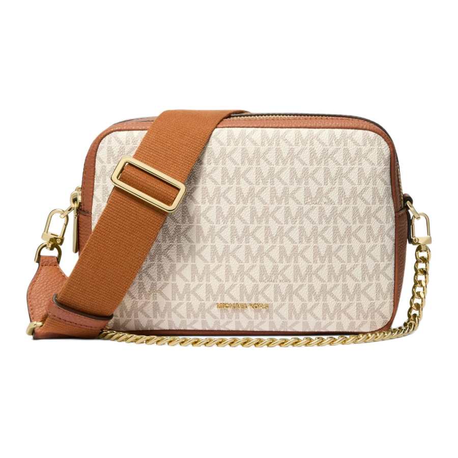 MICHAEL KORS Bryant Artificial Leather Shoulder Bag, Crossbody Bag Medium Women's Vanilla White & Acorn Brown