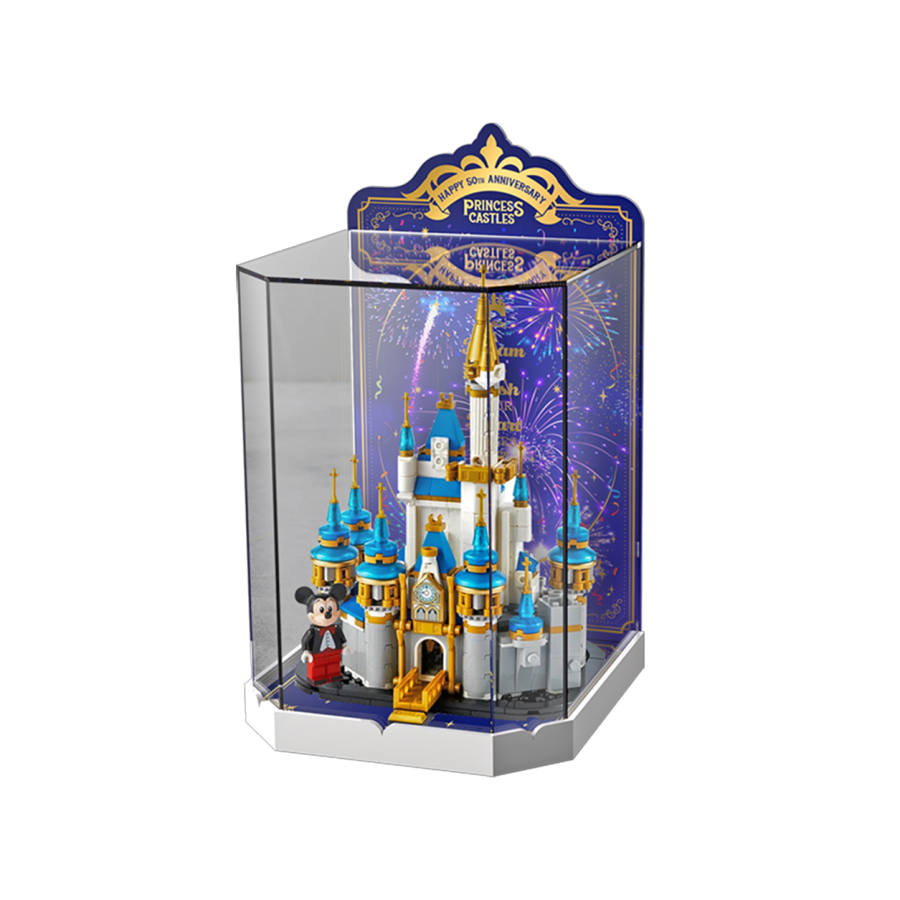 LEGO Mini Disney Castle & Small Gemstone Unibody Sapphire Blue Gold Display Case Building Blocks 1001 2000 40478 2