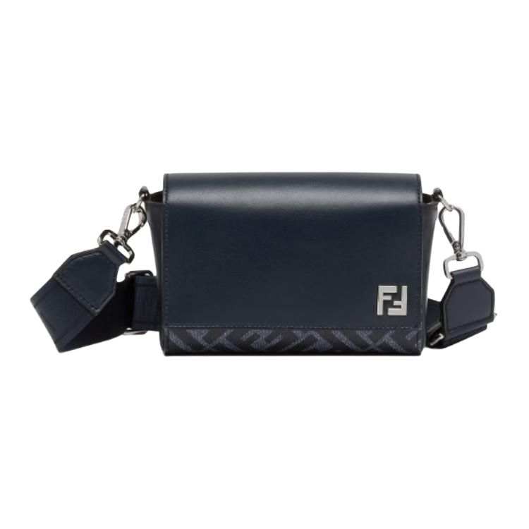 FENDI FF Leather Messenger Bag, Shoulder Bag, Crossbody Bag Men's Blue
