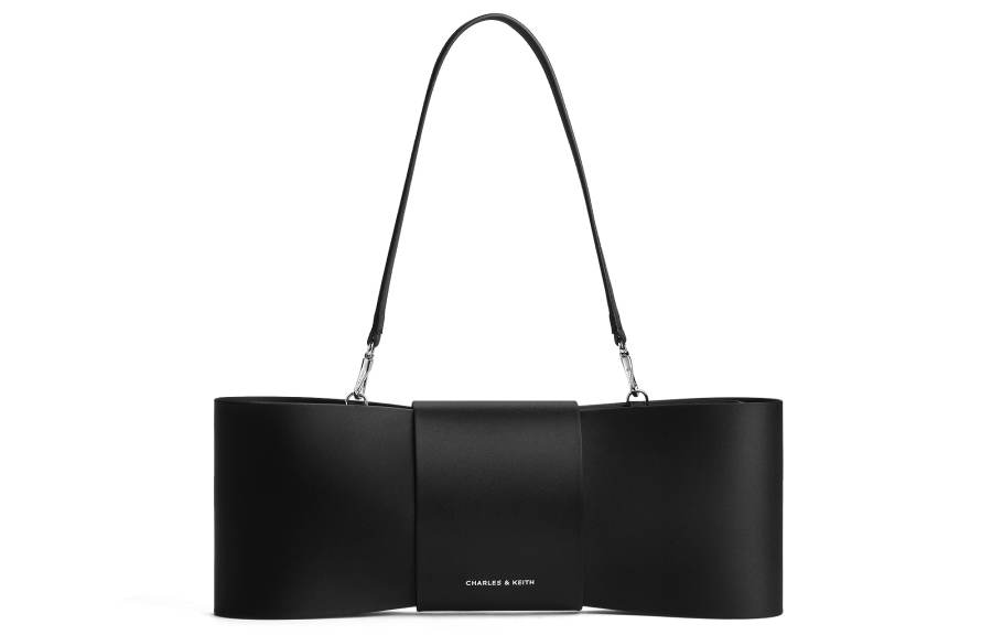 CHARLES&KEITH Satin Patchwork Fabric Shoulder Bag Medium Women's Noir Black/Flamingo Pink