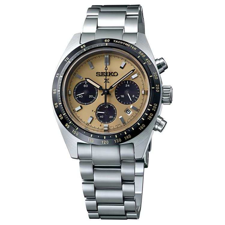 SEIKO Solar Movement Stainless Steel Strap Watch 39mm Men's Watches Gold Dial